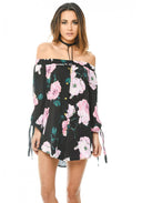 Black Off Shoulder Floral Dress