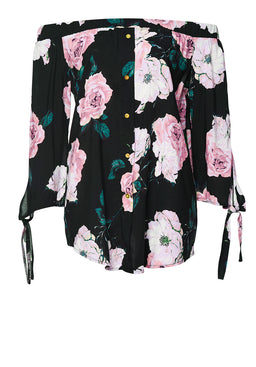 Black Off Shoulder Floral Dress