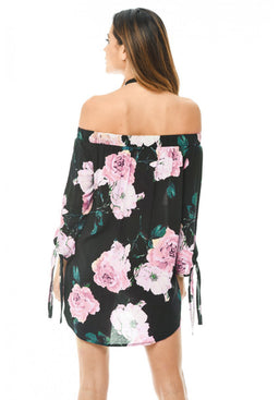 Black Off Shoulder Floral Dress