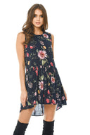 Navy Floral Printed Dipped Back Dress