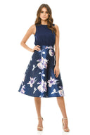 Navy Floral 2 in 1 Midi Skater Dress