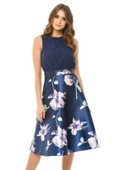 Navy Floral 2 in 1 Midi Skater Dress