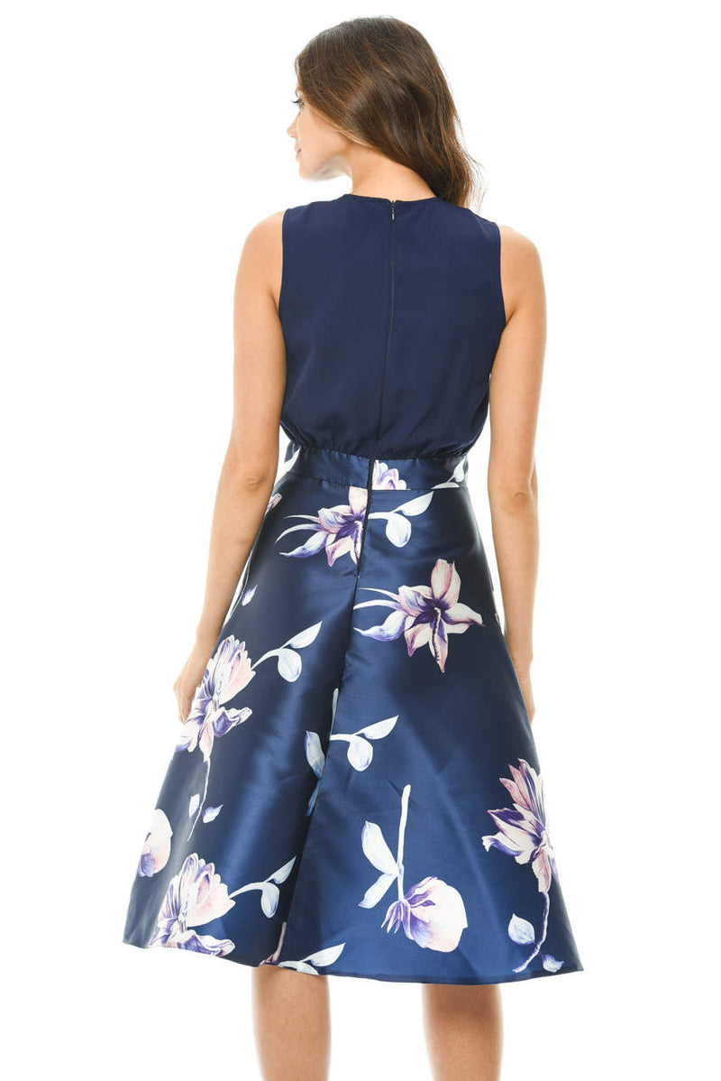 Navy Floral 2 in 1 Midi Skater Dress