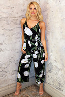 Black Floral Tie-Waist Jumpsuit