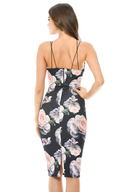 Harness Detail Printed Midi Bodycon Dress