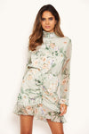 Mint Floral Button Front Long Sleeve Dress