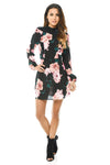 High Neck Black Floral Mini Dress