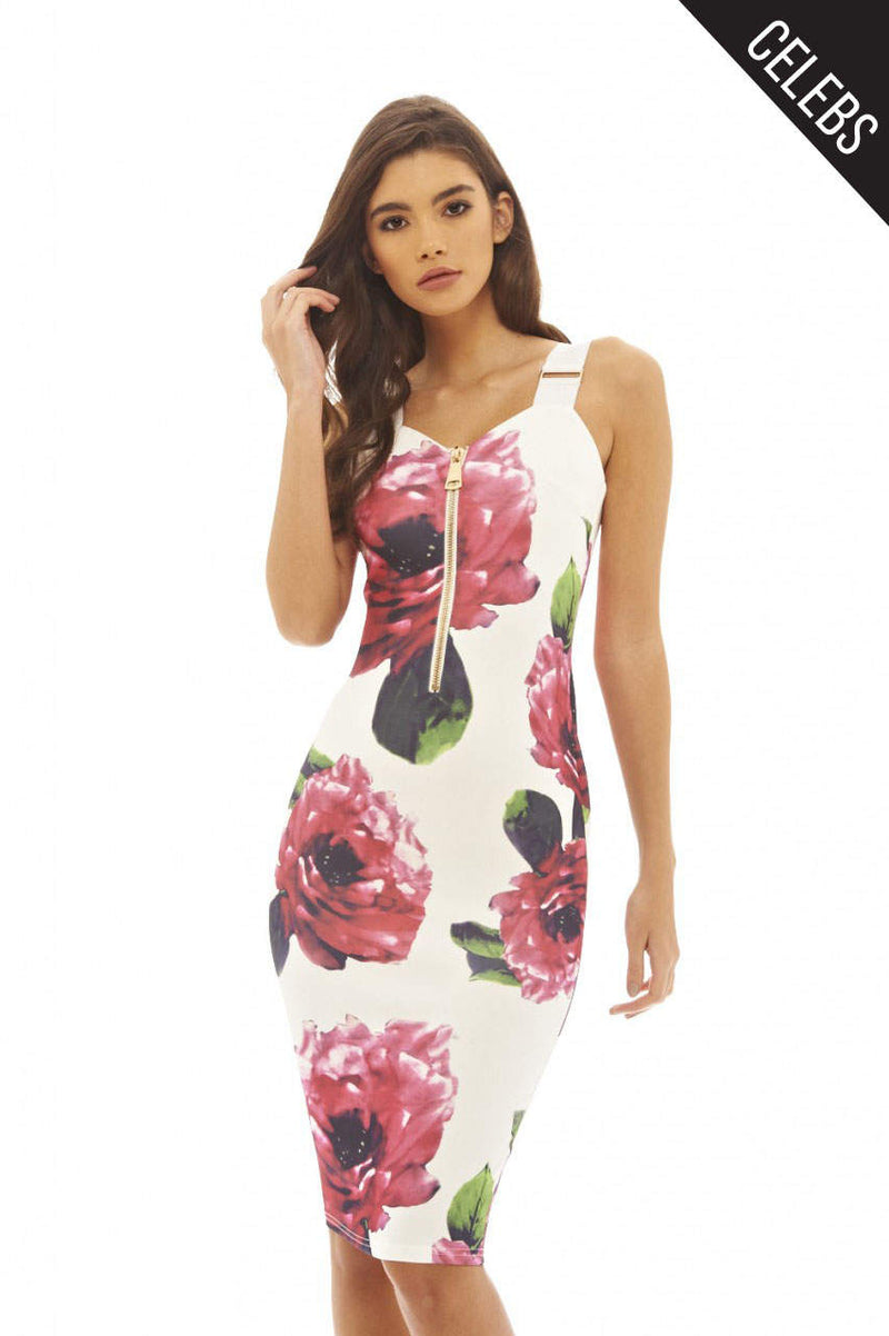 Zip Detail Floral Bodycon Dress AX Paris Zip Detail Floral Bodycon Dress AX Paris