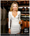 V Neck Shoulder Pad Bodycon Dress