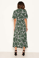 Green Floral Printed High Neck Maxi Dress