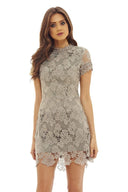 Grey High Neck Lace   Dress