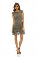 Grey Capped  Sleeve  Crocheted  Lace Dress