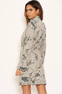 Grey Floral Ruched Shirt Dress