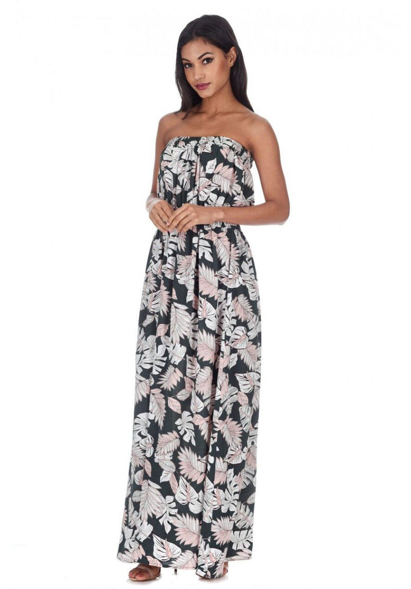 Khaki v neck leaf print dress online