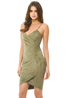 Khaki Wrap Front Suede Dress