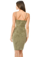 Khaki Wrap Front Suede Dress