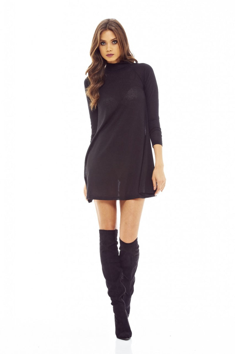 black knitted swing dress All Black Jacquard Swing Swing Dress XS / All Black