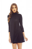 Black Knitted Swing Dress with Turtle Neck Style