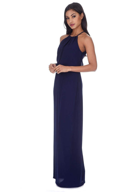Navy Halterneck Strappy Lace Detail Maxi Dress