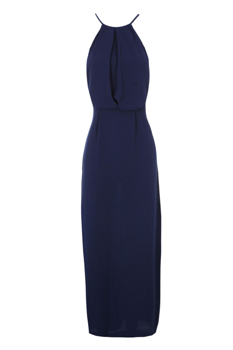 Navy Halterneck Strappy Lace Detail Maxi Dress