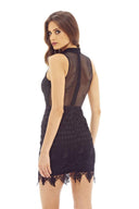 Black Mini Dress with Crochet Overlay