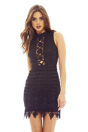 Black Mini Dress with Crochet Overlay