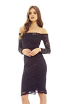 Black Midi Dress with Lace and Off -the-Shoulder Style