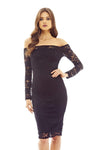 Black Midi Dress with Lace and Off -the-Shoulder Style