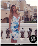 Floral Ink Printed Plunge Dress