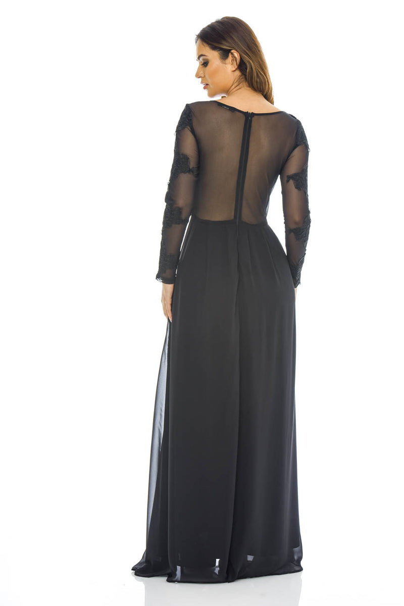 Black Long Sleeved Lace Maxi Dress – AX Paris