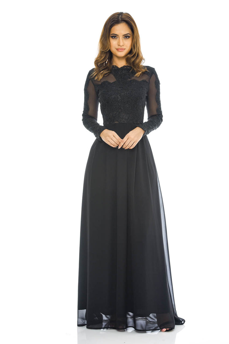 Black Long Sleeved Lace Maxi Dress AX Paris Black Long Sleeved Lace Maxi Dress AX Paris