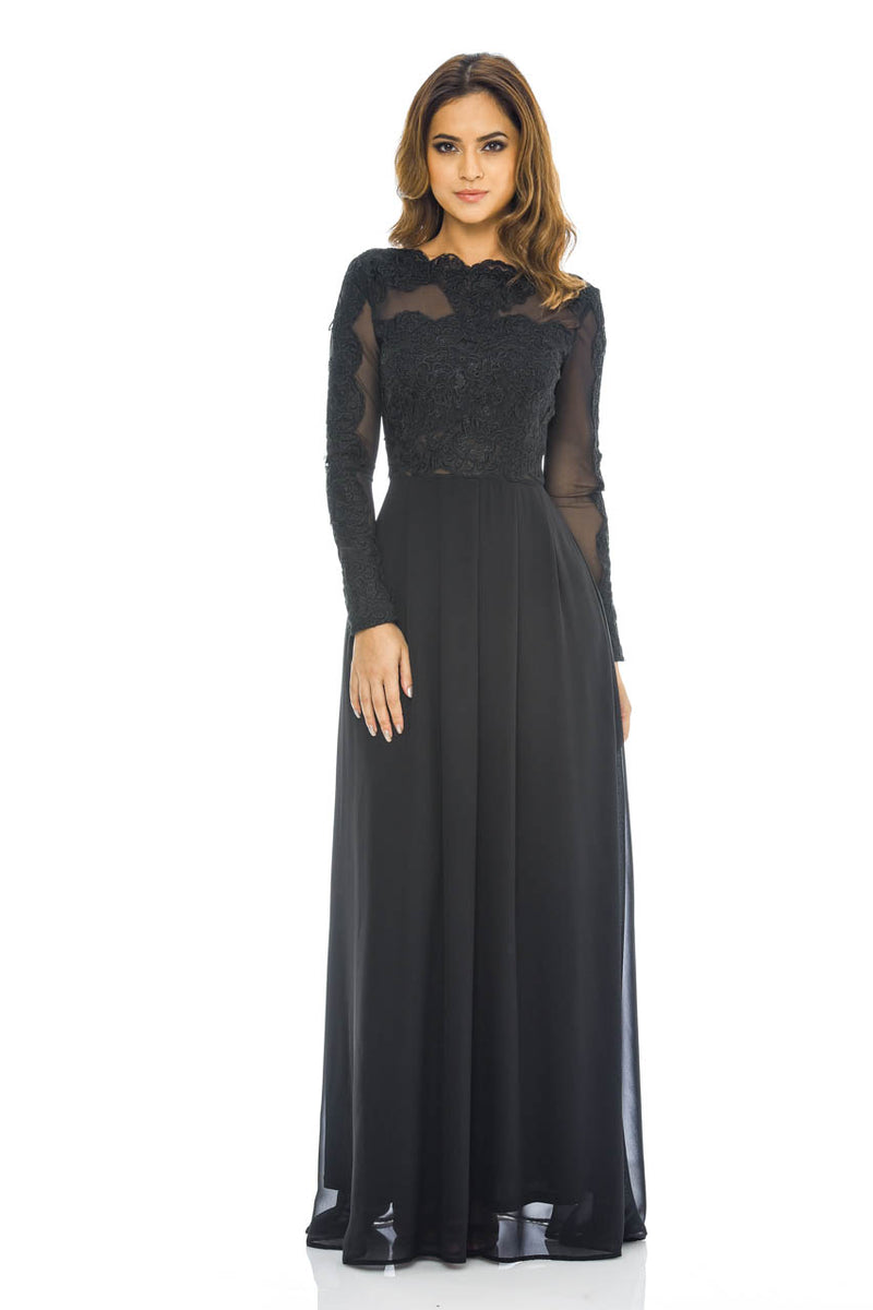 Black Long  Sleeved   Lace  Maxi Dress