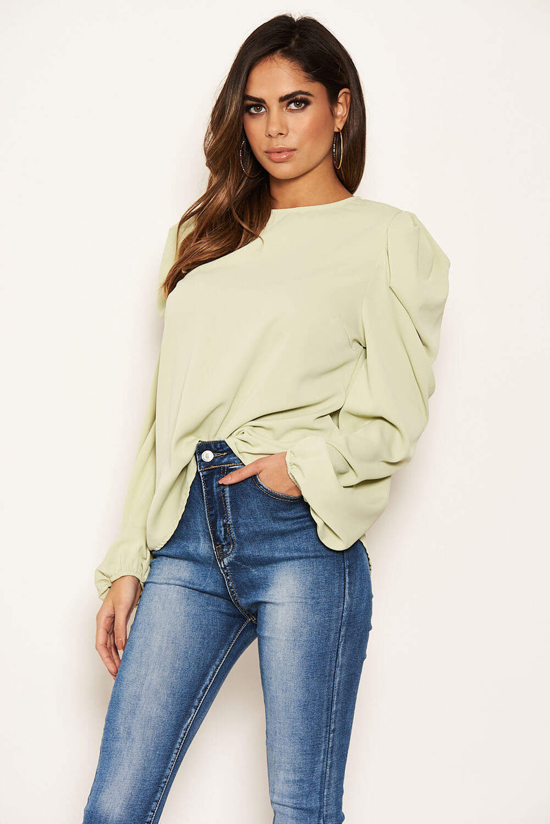 Mint Puff Sleeve Loose Fit Top