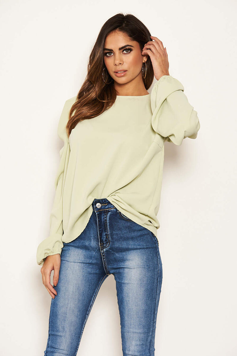 Mint Puff Sleeve Loose Fit Top