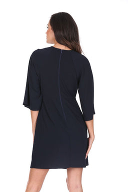 Navy Tie Waist Flared Mini Dress