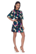Navy Floral Dress With Crochet Waist Band