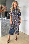 Navy Flared Leg Floral Jumpsuit