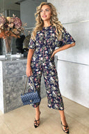 Navy Flared Leg Floral Jumpsuit