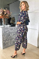 Navy Flared Leg Floral Jumpsuit