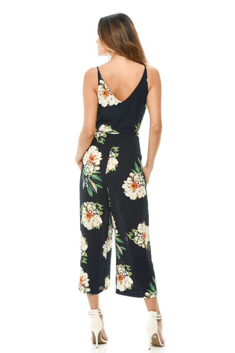 Navy Floral Printed Culotte Jumpsuit