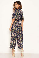 Navy Flared Leg Floral Jumpsuit