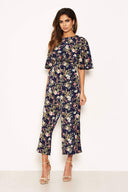 Navy Flared Leg Floral Jumpsuit