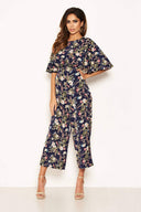 Navy Flared Leg Floral Jumpsuit