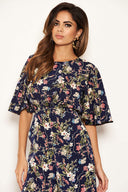 Navy Flared Leg Floral Jumpsuit