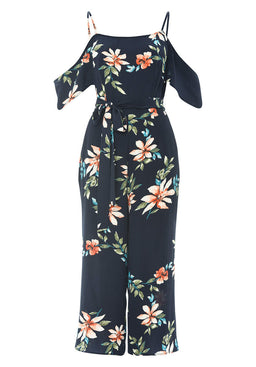 Navy Floral Culotte Jumpsuit