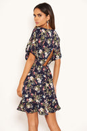 Navy Floral Print Cross Back Dress