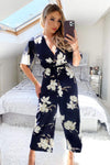 Navy Floral Wrap Culotte Jumpsuit