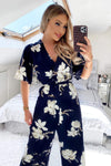 Navy Floral Wrap Culotte Jumpsuit