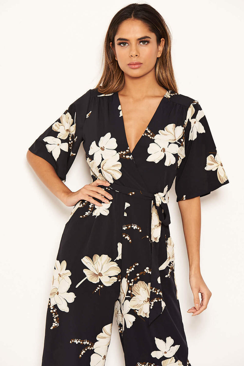 Navy floral culotte jumpsuit shop