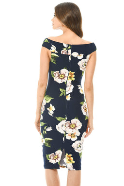 Printed Off Shoulder Cross Midi Dress
